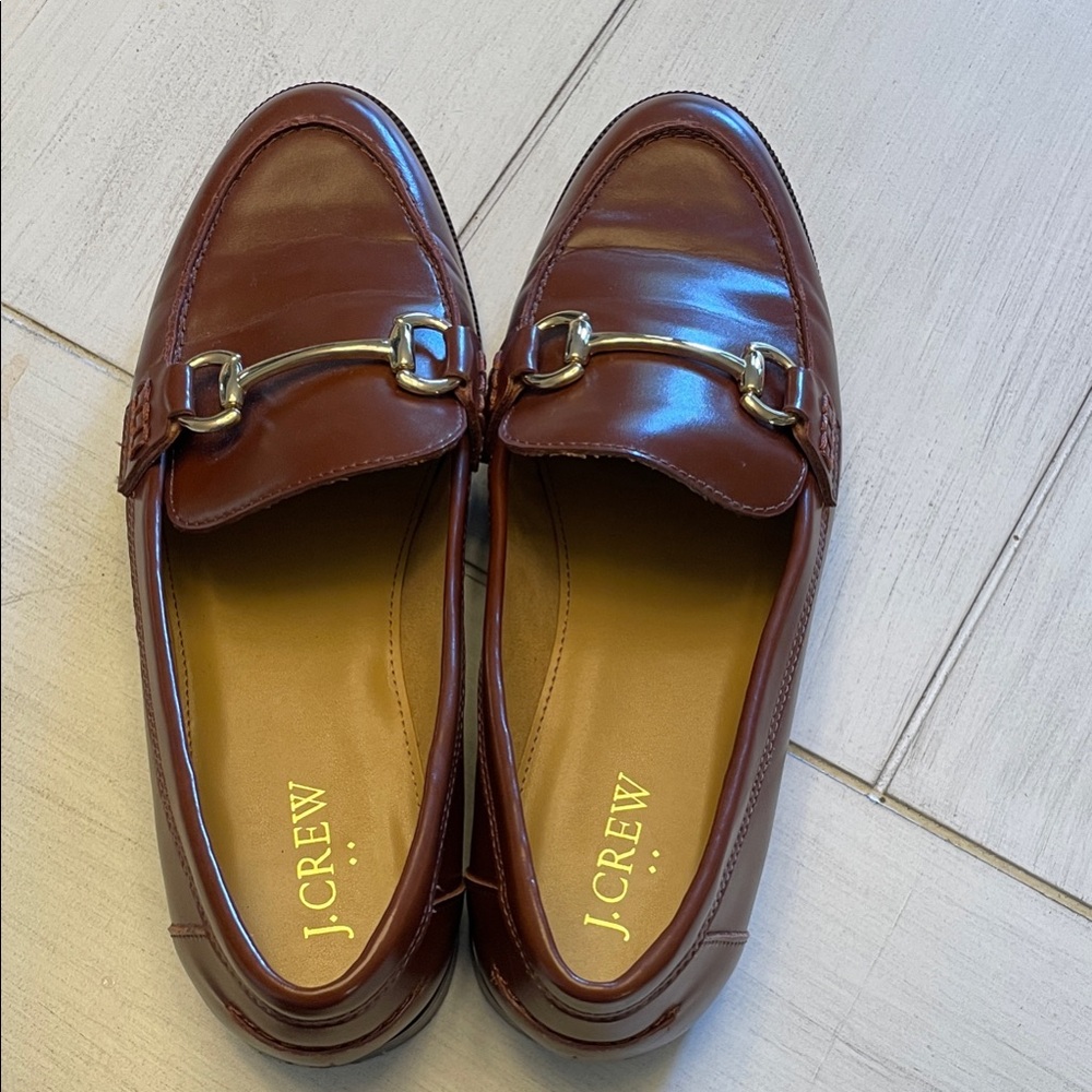 J. Crew Womens Leather Loafers with Gold Accent